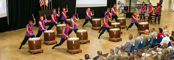 Members of the Dublin Taiko Group, a Japanese drum ensemble from Dublin City Schools, perform.