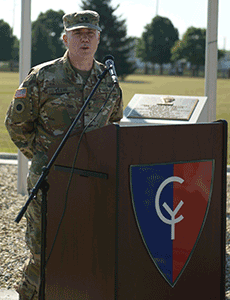 Maj. Gen. Gordon L. Ellis speaks from podium.