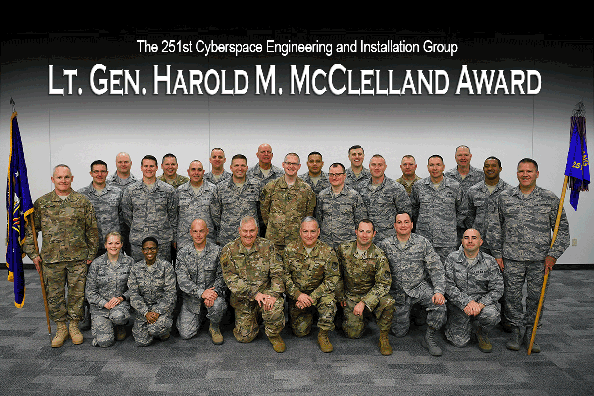 Group photo. Graphic Reads: The 251st Cyberspace Engineering and Installation Groub Lt. Gen. Harold M. McClelland Award