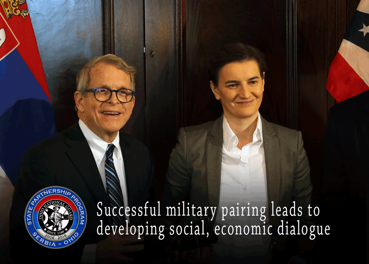 Ohio governor Mike DeWine stands with Serbian Prime Minister.
