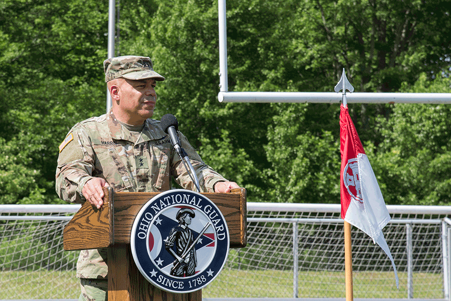Maj. Gen. John C. Harris Jr., Ohio adjutant general at podium.