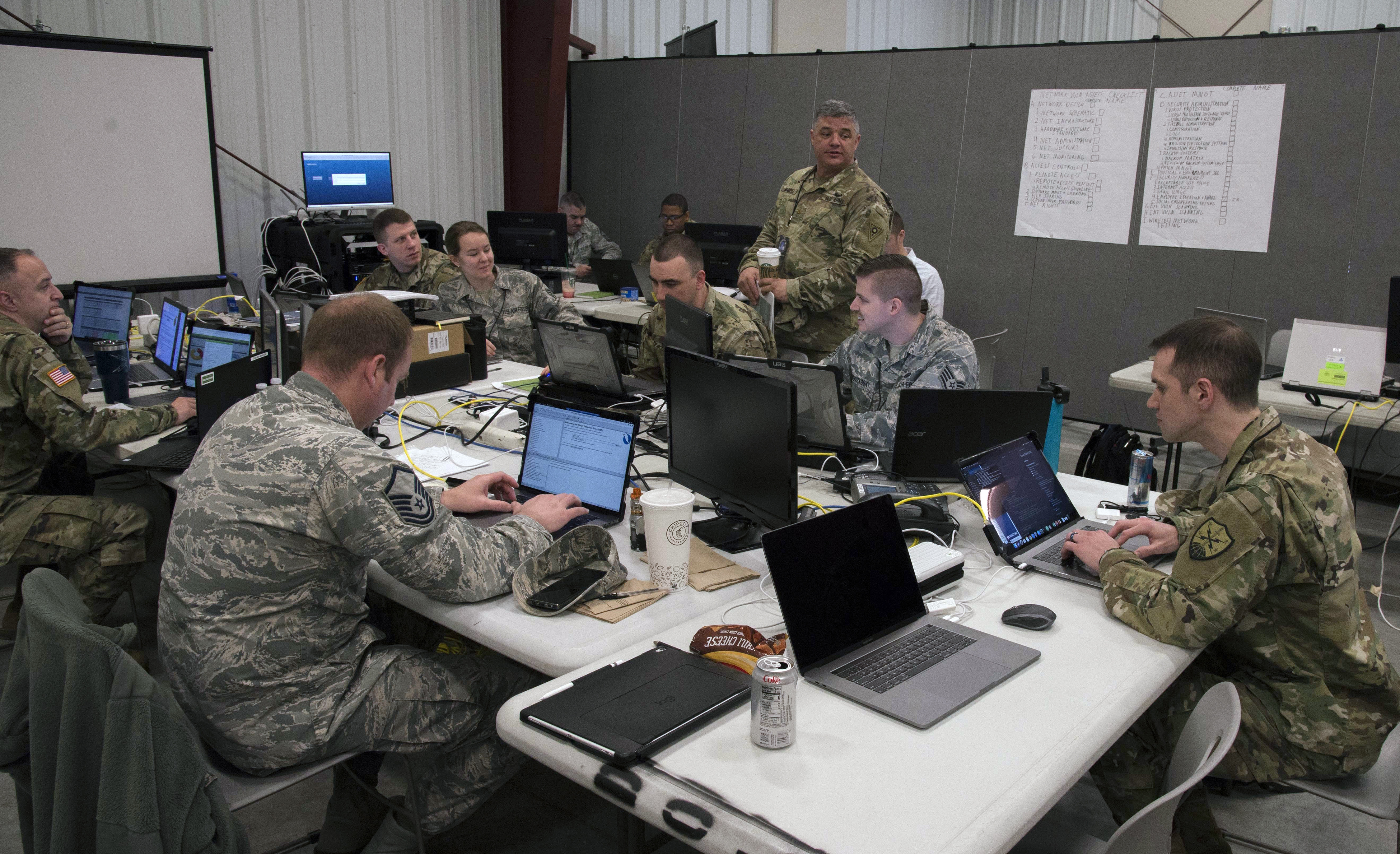 Team of Soldiers and Airmen conducting network assessments.
