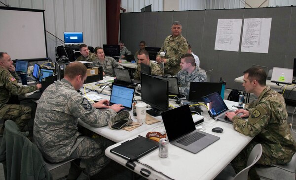 The Ohio National Guard Cyber Mission Assurance Team (CMAT) conducts network assessments during exercise week of Cyber Shield 19, at Camp Atterbury, Ind., April 16, 2019. The Cyber Mission Assurance teams are being stood up by the National Guard to help secure the critical infrastructure that services Department of Defense installations. (Photo by Staff Sgt. George Davis)
