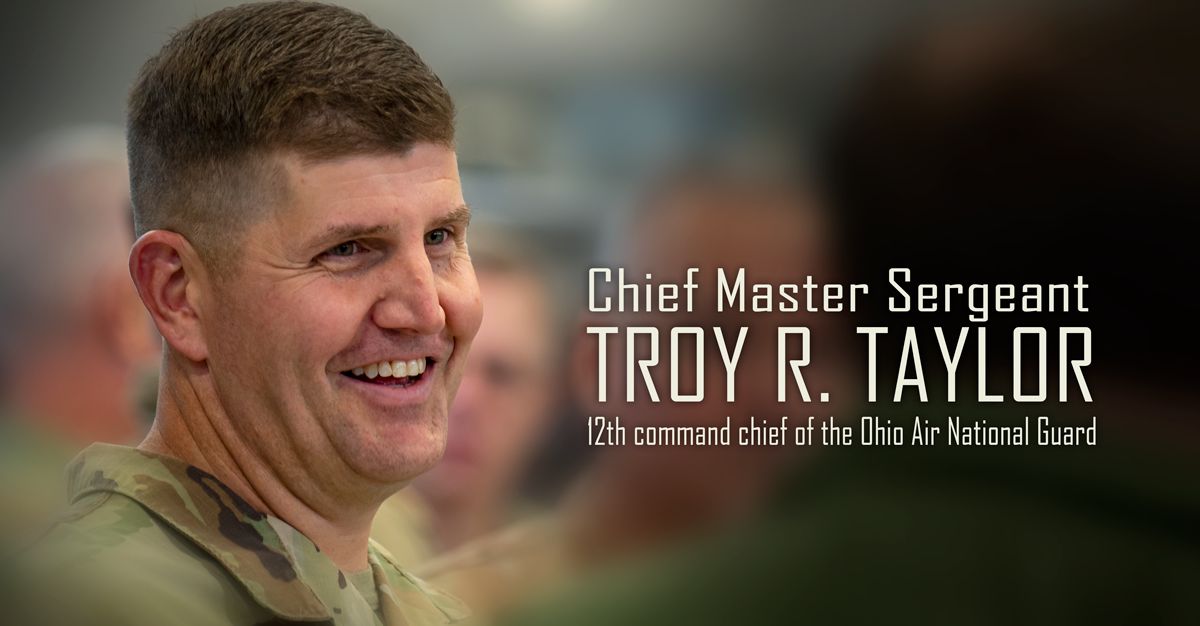 Closeup of Chief Master Sgt. Troy R. Taylor smiling in uniform.  