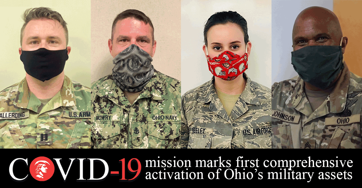 Headshots of four Soldiers and Airment wearing facemasks.